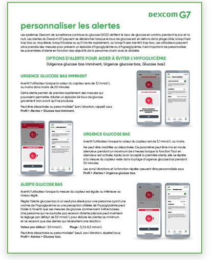Personnaliser les alertes du Dexcom G7 document